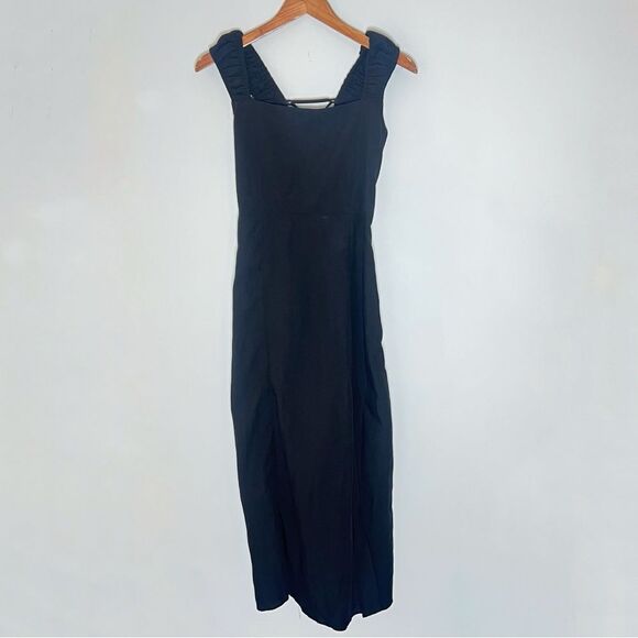 Zara Linen Blend Black Sleeveless Tie Back Midi Dress - Picture 2 of 9